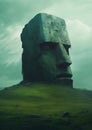 Large Stone Head on Hill in Cloudy Sky