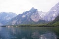 Large stone mountains in the Alps on Konigssee Lake Royalty Free Stock Photo