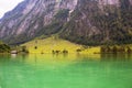 Large stone mountains in the Alps on Konigssee Lake Royalty Free Stock Photo