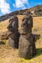 The large stone statue Moai at Rano Raraku on Easter Island or Rapa Nui Royalty Free Stock Photo
