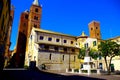 Big towers in medieval town Alassio Italy