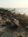 Large stones on the lake. Lake Shore