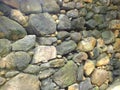 Large stones and pebbles arranged like wall