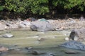 Large stones in the river in West Java in Indonesia Royalty Free Stock Photo