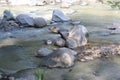 Large stones in the river in West Java in Indonesia Royalty Free Stock Photo