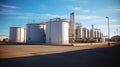 Large storage tanks and silos used for storing raw materials in an industrial facility Royalty Free Stock Photo