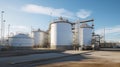 Large storage tanks and silos used for storing raw materials in an industrial facility Royalty Free Stock Photo