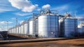 Large storage tanks and silos used for storing raw materials in an industrial facility Royalty Free Stock Photo