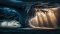 A large storm cloud with lightning and a bright light coming from it, AI Royalty Free Stock Photo