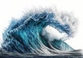 Large stormy sea wave in deep blue on white background. Royalty Free Stock Photo