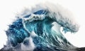 Large stormy sea wave in deep blue on white background. Royalty Free Stock Photo