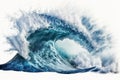 Large stormy sea wave in deep blue on white background. Royalty Free Stock Photo