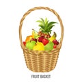 Large straw wicker basket with exotic and tropical fruits poster
