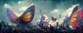 large stunningly beautiful fairy wings Fantasy abstract paint colorful butterfly sits Royalty Free Stock Photo