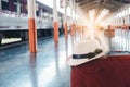 Large suitcases rucksacks and travel bag in Train Station