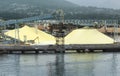 Large Sulphur Piles At Industrial Port in Vancouver Royalty Free Stock Photo