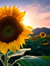 Large Sunflower in a field of Sunflowers. Generative AI Royalty Free Stock Photo