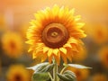 Large sunflower in foreground, with its yellow petals facing towards camera. It is surrounded by other flowers and Royalty Free Stock Photo