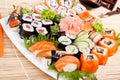 Large Sushi Place on a White Square Plate Royalty Free Stock Photo