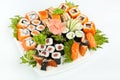 Large Sushi Place on a White Square Plate Royalty Free Stock Photo