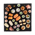 Large sushi set, isolated on a white background with a clipping path, shot from the top Royalty Free Stock Photo