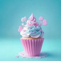 Large sweet cupcake on a light background. Generative AI.