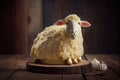 large sweet easter cheese lamb cake on wooden table