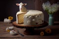 large sweet easter cheese lamb cake on wooden table