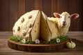 large sweet easter cheese lamb cake on wooden table