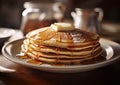 Large sweet pancakes with butter for breakfast.Macro.AI Generative