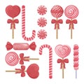 A large sweet set of Christmas candies of various shapes. Lollipops on a stick. Holiday sweets. Caramel candies. Sweet