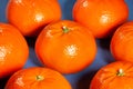 Tangerine group on blue background Royalty Free Stock Photo