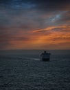 Large Tanker Ship Sailing at Day End