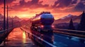 Tanker Truck on the Freeway at Sunset - Generative AI Royalty Free Stock Photo