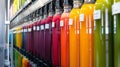 Large tanks labeled with different flavors and mixtures holding hundreds of gallons of juice ready to be bottled and