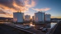 Large tanks used for storing chemical petroleum petrochemical refinery product at oil terminal