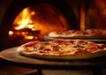 Large tasty pizza baked in stone oven.AI Generative