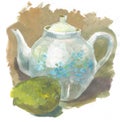 Large teapot for tea and pear. Still life for the kitchen or room.
