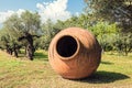 Large terracotta jar for oil and olive trees Royalty Free Stock Photo