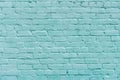 Large texture of light blue brick wall, textured surface. Brick background. Pastel blue brick wall. Turquoise painted old wide ang Royalty Free Stock Photo