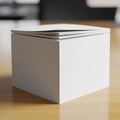 A large thick stack of white paper sits neatly on a light wooden surface Royalty Free Stock Photo