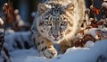Large tiger staring, snow covered forest, beauty in nature generated by AI Royalty Free Stock Photo
