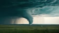 a large tornado is coming out of the sky over a field