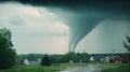 a large tornado is coming out of the sky over a rural area