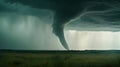 a large tornado is seen in the sky over a field