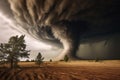 Large tornado transforming the rural landscape