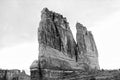 Large towering rock formation in Utah - Black and White