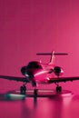 Large toy pink plane. Air travel concept. Girls\' holidays. Doll luxurious expensive lifestyle. Generative Ai