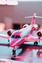 Large toy pink plane. Air travel concept. Girls' holidays. Doll luxurious expensive lifestyle. Generative Ai