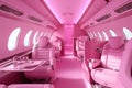 Large toy pink plane cabin. Air travel concept. Girls\' holidays. Doll luxurious expensive lifestyle. Generative Ai Royalty Free Stock Photo